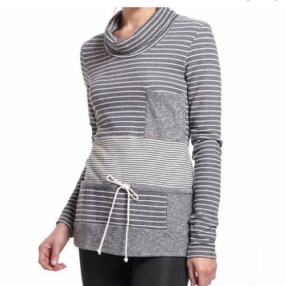 Anthropologie Saturday Sunday Striped Cowl Neck Drawstring Waist Sweater Size L - Picture 1 of 9